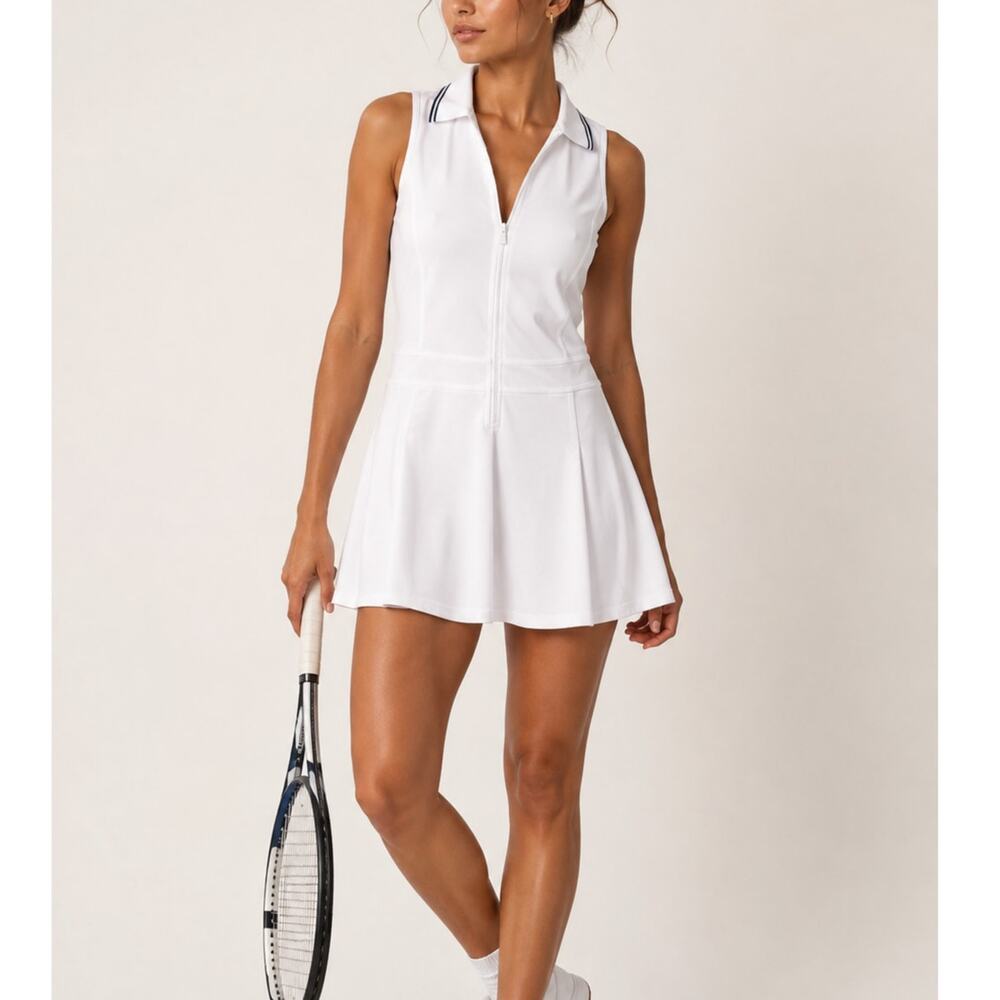 Avia White Golf Tennis Dress NWT M Built-In Shorts Racerback Tenniscore Preppy
